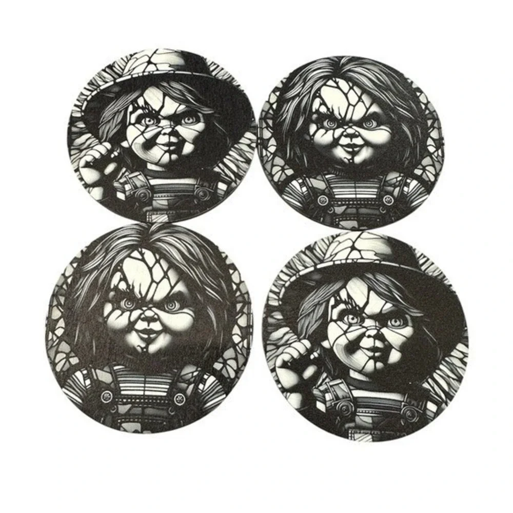 NEW set of 4 wood coasters 4‎ inches horror